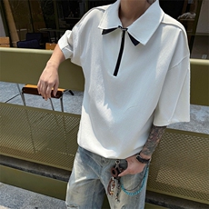男士夏季冰丝凉感透气短袖衬衫美式青春拼色拼接设计感衬衫T恤，男装衬衫，电商B319
