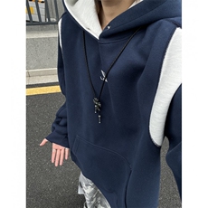 2025秋季新款撞色复古宽松连帽卫衣宽松男女B208-WY3907-P65，男装卫衣，电商B208