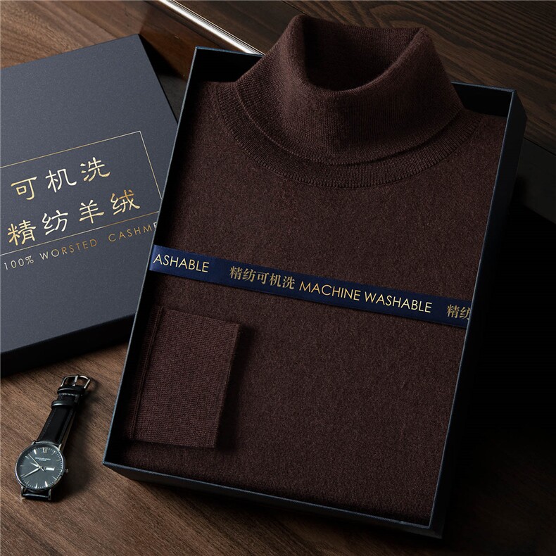 2025年秋季时尚都市套头常规款宽松长袖常规精纺可机洗18针高翻领,男装羊绒套衫,曼云男装羊绒