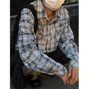 秋季扎染格子衬衫 C5371-TP55 78 港风衬衣大格薄外套上衣男图片