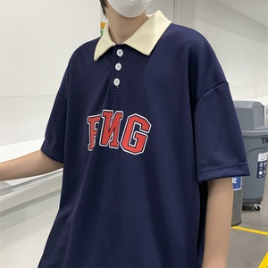 短袖POLO衫男春夏港风潮牌百搭宽松体恤ins翻领上衣PL0183图片