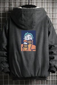 NM53042-P140 牛仔外套男大码加厚加绒棉衣男羊羔毛棉服男图片