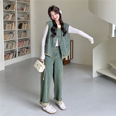 档口现货高品质26春牛仔马甲阔腿裤两件套2B153-2933-P190-K308，女装套装/套裙，2B153