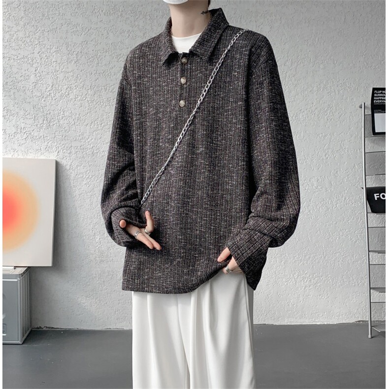 美式扎染翻领长袖T恤大码设计休闲内搭卫衣打底衫上衣p38，男装T恤，电商B319