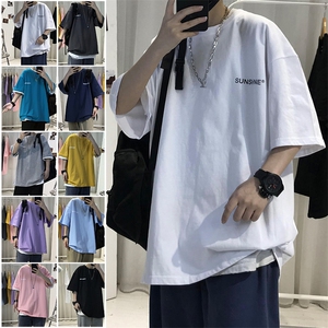 T06常年款男士休闲字母印花T恤衫外套圆领半袖五分袖TEE男女中性图片