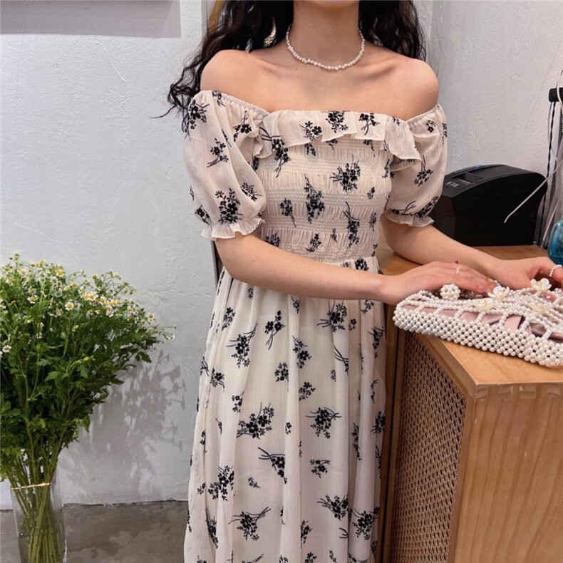 植绒印花薰衣草连衣裙，女装连衣裙，Mu Mu