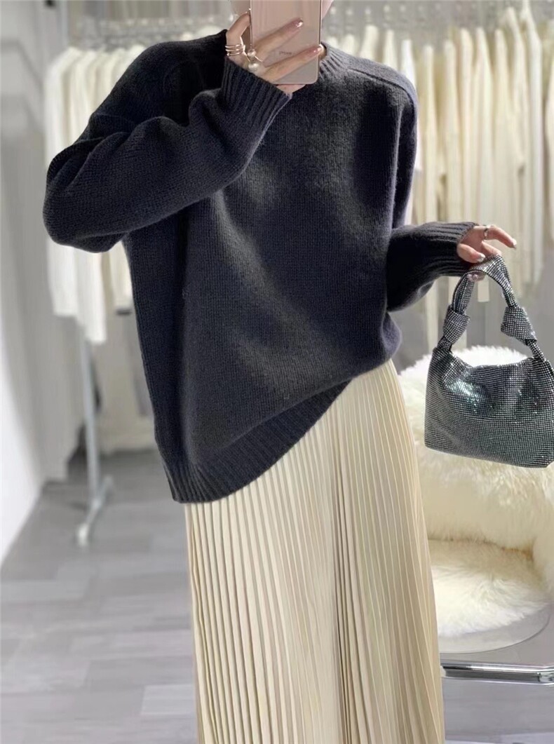 圆领打底衫女显瘦柔软长袖针织衫秋冬新款内搭毛衣,女装羊毛衫,恩泰羊绒