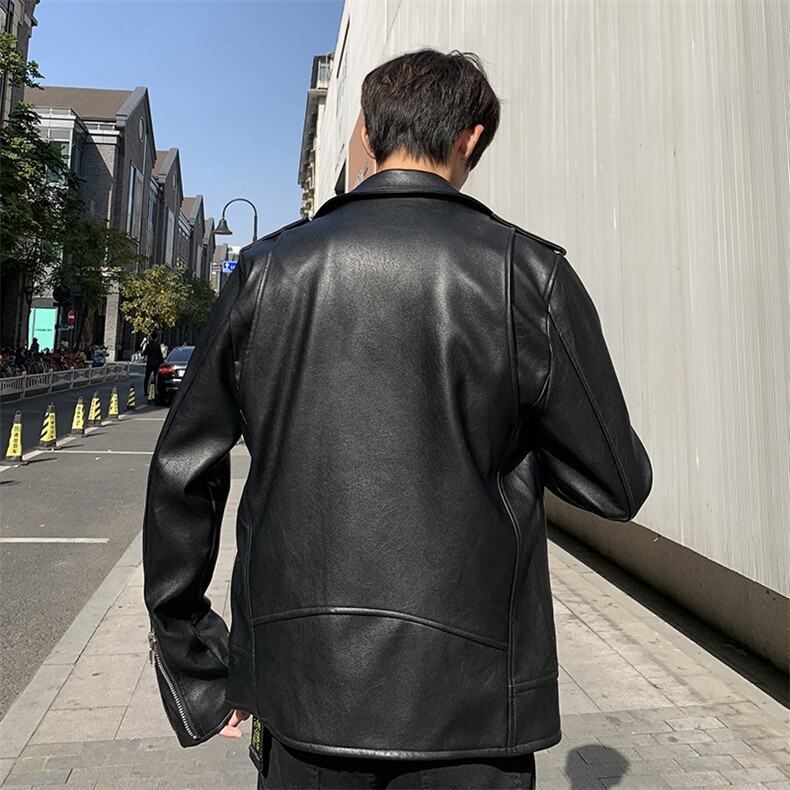 2026春新款港风机车帅气修身皮衣ins潮流皮衣外套W2124,男装皮衣,星座1108