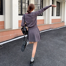 甜美气质韩系休闲风套装2024秋季新款减龄显瘦针织衫短裙两件套女，女装套装/套裙，千千佰惠
