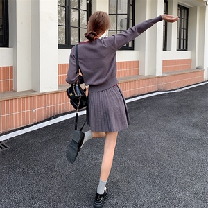甜美气质韩系休闲风套装2024秋季新款减龄显瘦针织衫短裙两件套女图片