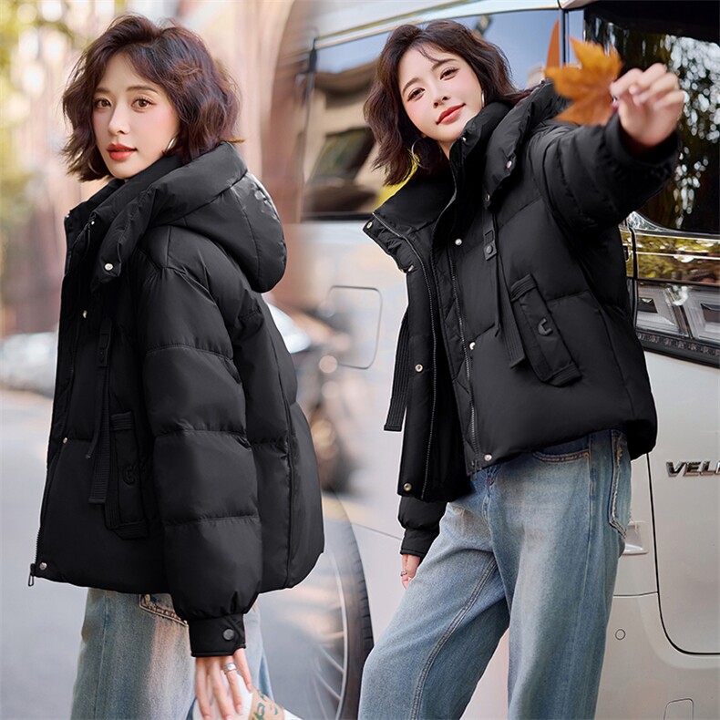 时尚连帽短款羽绒服女2024冬季新款高端加厚保暖白鸭绒面包服外套,女装羽绒服,悦祺