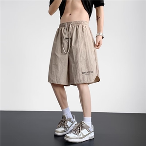 休闲短裤男韩版潮流字母印花贴标2024夏季ins宽松五分裤K4107-P26图片