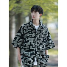 1港风冰丝短袖衬衣大码M-5XL情侣潮短袖衬衫男DCS8711P35控49，男装T恤，星座226-2