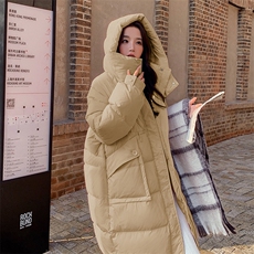 韩版中长款奶fufu连帽羽绒服女2025年冬季新款加厚显瘦白鸭绒外套，女装羽绒服，辉之琳