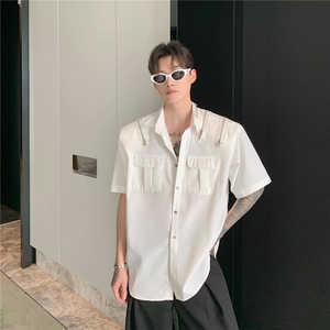 夏季拉链设计感休闲长袖衬衫男简约解构高级感工装白色衬衣潮CS16图片