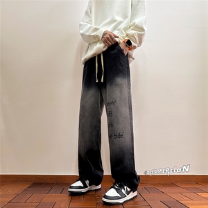 k1059-p55-控78 M-5XL 港风高阶黑暗渐变牛仔裤微喇图片