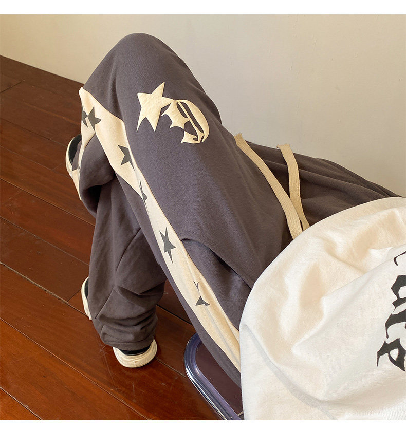 2202秋冬新款潮流印花抽绳束脚直筒休闲裤P50控68，男装休闲裤，电商D232A