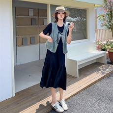 现货大货已出！！2025夏季新款两件套牛仔连衣裙女，女装套装/套裙，2C306