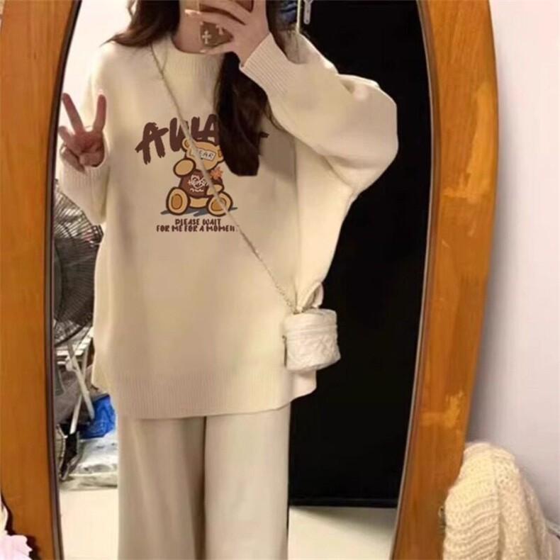 【12针毛衣包芯纱】宽松女士奶fufu软糯毛衣慵懒风圆领针织上衣服,男装针织衫/毛衣,星座506A