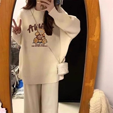 【12针毛衣包芯纱】宽松女士奶fufu软糯毛衣慵懒风圆领针织上衣服，男装针织衫/毛衣，星座506A
