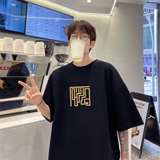 黑色t恤男短袖夏季薄款华夫格2025新款青少年国潮痞帅半袖体恤衫，男装T恤，电商B371