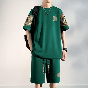 夏季刺绣休闲运动套装男拼接T恤两件套潮流短裤A266-TZ8807-P47图片