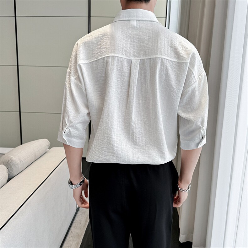 2025春季新款衬衫男士轻奢冰丝垂感短袖半袖衬衣上衣901-C36-P58,男装T恤,星座901