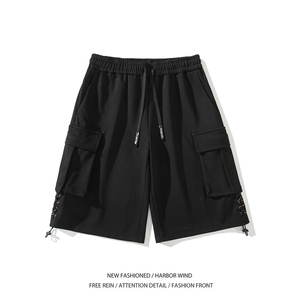 港风工装大口袋休闲裤抽绳松紧百搭宽松短裤B315-K23291-p45控68图片