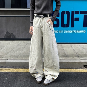 8X-M 卡通绣花休闲裤男2025新款情侣宽松阔腿弯刀裤子K9173P78图片