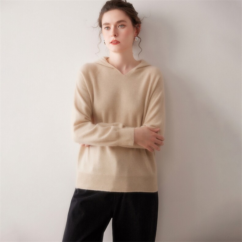 100%纯山羊绒休闲针织套头毛衣女慵懒风长袖针织羊绒衫,针织衫/毛衣,镁纯羊绒