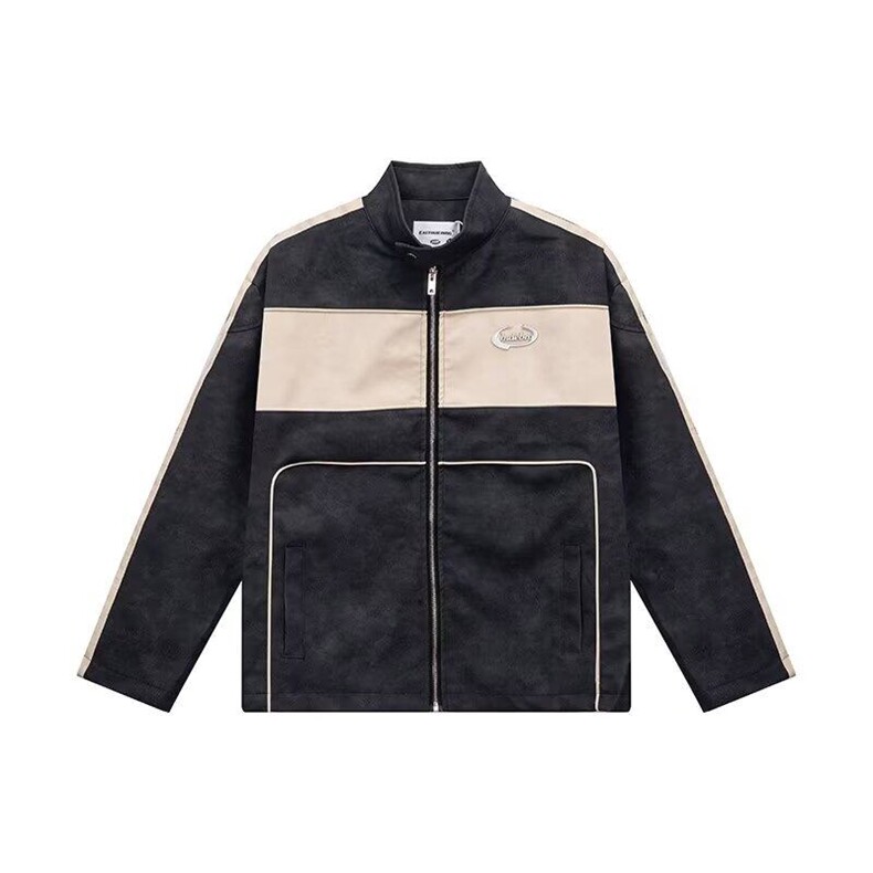 撞色拼接皮衣外套美式夹克高级立领机车服310A-4-3614-P84,男装夹克,星座310A-4