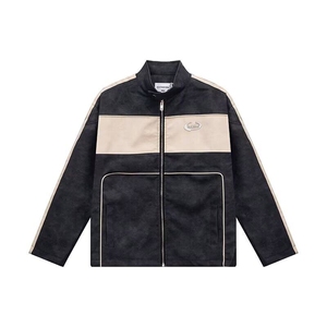 撞色拼接皮衣外套美式夹克高级立领机车服310A-4-3614-P84图片