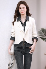 2025秋款时尚牛仔拼接外套女修身显瘦短款夹克，女装短外套，3200格调