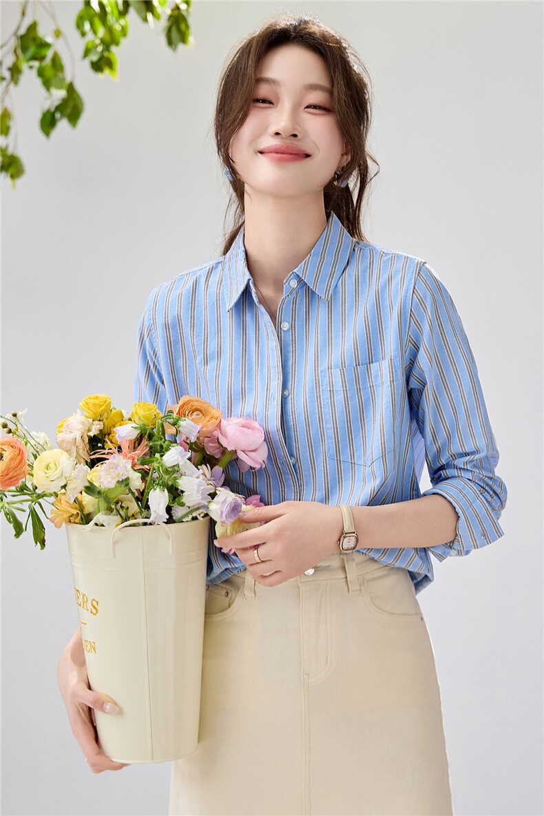 2026新款清爽复古竖条纹衬衫女春夏内搭叠穿神器休闲通勤百搭开衫,女装衬衫,艾米
