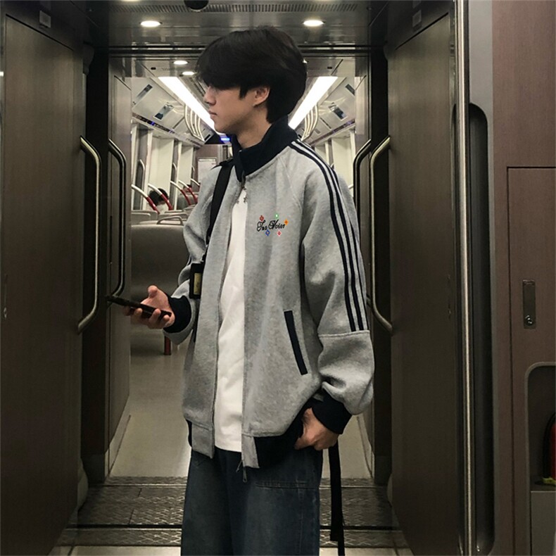 抖音得物美式高街重磅结构设计拼接织带立领印花卫衣外套ACM4203,女装短外套,电商A443