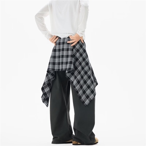 美式复古可拆卸格纹裙摆廓形弯刀工装裤街头休闲裤 FN319-P60图片