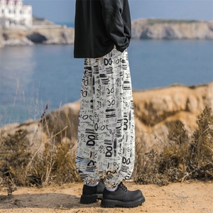 涂鸦不规则字母冰丝灯笼裤垂感宽松大码束脚裤504-K848-P50控78图片