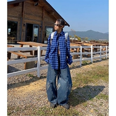 珍珠刺绣长袖格子衬衫宽松高街帅文艺2025夏秋ins外套CY1192-P46，男装衬衫，星座412-3