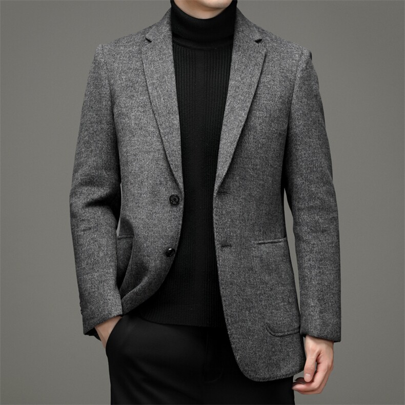DJ8283钱塘2020-3中年男士冬季厚款商务休闲毛呢西服外套P358图片