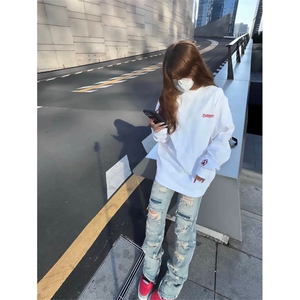 网图有货 小火苗刺绣卫衣男女高街情侣宽松长袖t恤上衣 A872-P35图片