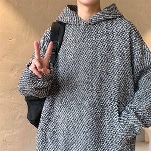 特批P55无差价春小香风粗花裤斜纹针连帽卫衣男百搭大码外套W2367图片