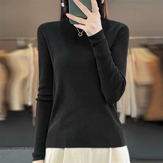 半高抽条打底长袖通勤纯色2024年秋季套头针织衫，女装羊毛衫，丹芙娇羊绒