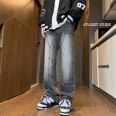 B221美式ins高街暗黑小众铆钉伐木裤牛仔裤LK23145-P65控88，男装牛仔裤，电商B221