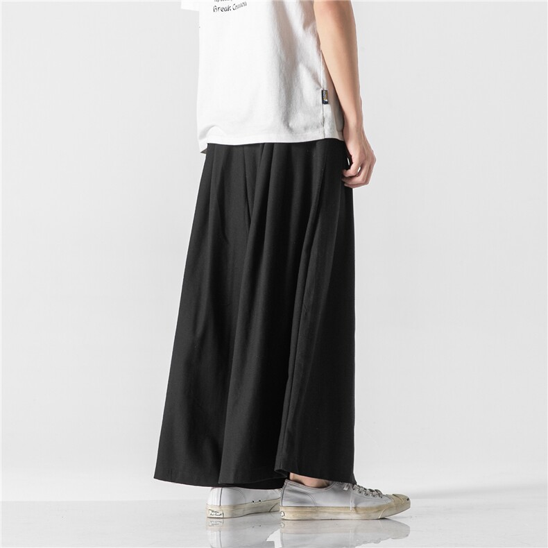 日系大码风棉麻亚麻直筒阔腿裙裤中性情侣汉服休闲K145/P75,男装民族服装,电商A221A