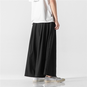 日系大码风棉麻亚麻直筒阔腿裙裤中性情侣汉服休闲 K145/P75图片