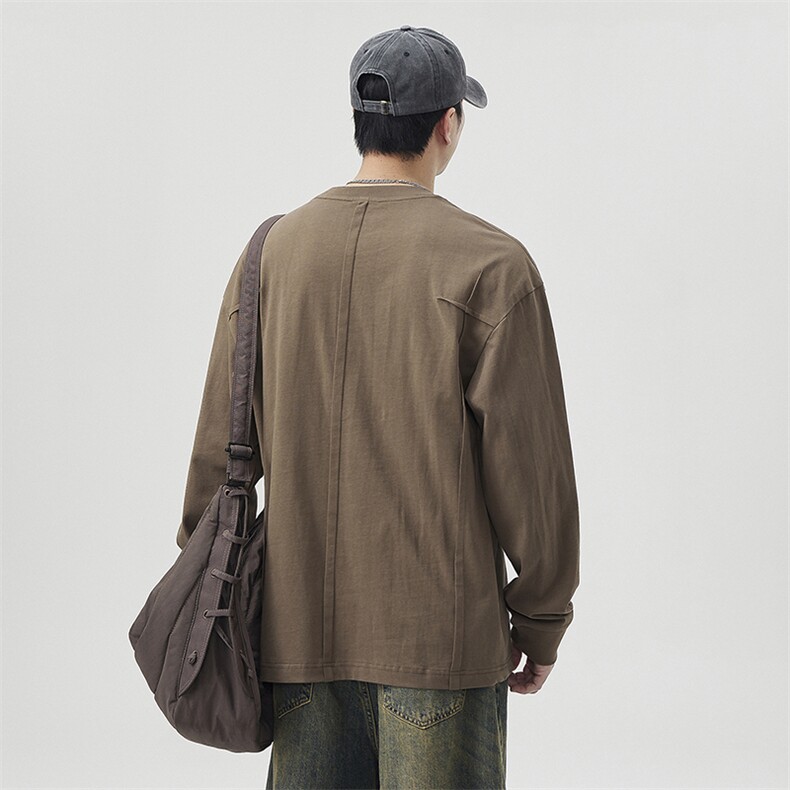 重磅280G纯棉0缩力拼接长袖T恤男款春秋季宽松设计感2610-P50控99,男装T恤,电商D215