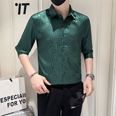 店主风社会小伙男士提花七分袖衬衫男301A-1/CS583/P55，男装衬衫，星座301A-1