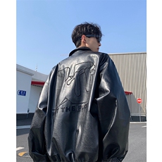 PY08-P90新款美式刺绣夹克复古情侣皮衣休闲宽松外套男女，男装夹克，电商B327