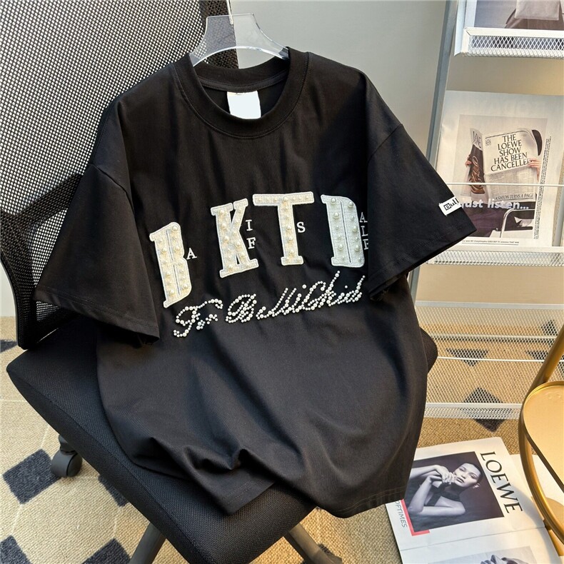 美式高街小香风贴布刺绣钉珠短袖T恤男女情侣半袖tee潮ST606-P46,男装T恤,星座412-3