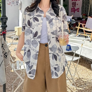 海边度假风短袖花衬衫女夏威夷ins超仙沙滩衬衣复古港风CS130/P30图片